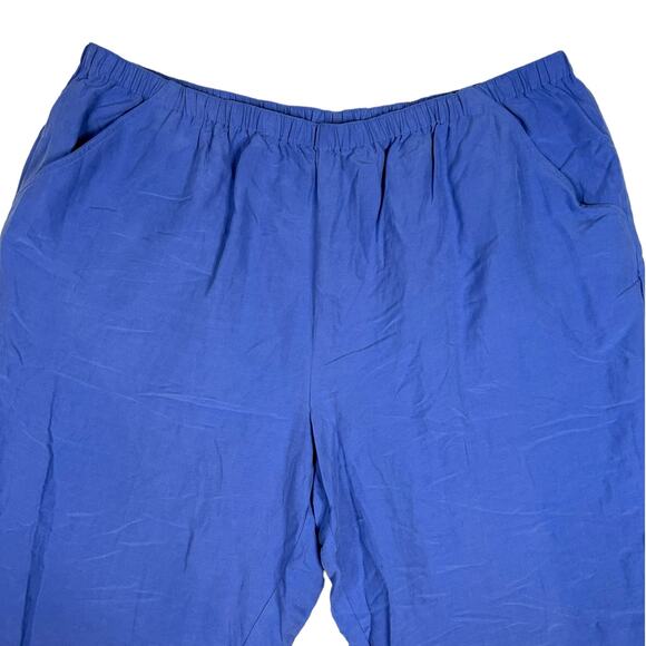 Maggie Barnes Size 28W Pull On Ankle Pant Silk Linen Cropped Casual Coastal Blue - Picture 2 of 9